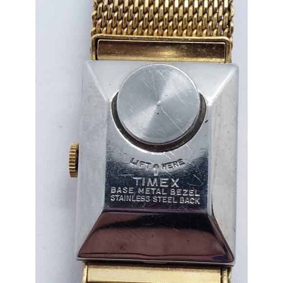Women\'s Timex dress watch. Square iridescent face. Gold band. main image 5